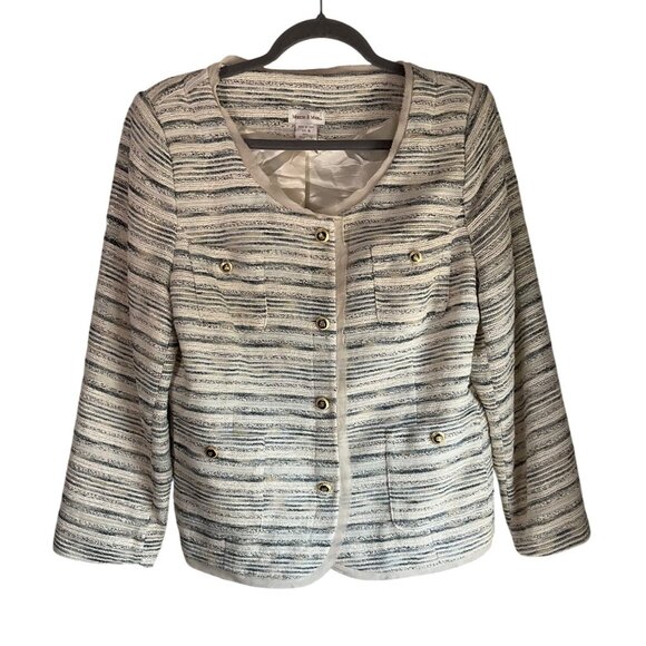 Monroe & Main Size 16 Tweed Beige Jacket Blazer Old Money Lady Like Preppy - Picture 1 of 14